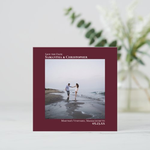 Simple Artsy Minimal Photo Burgundy Wedding Save The Date