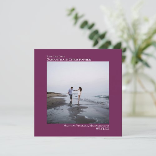 Simple Artsy Minimal Photo Cassis Purple Wedding Save The Date