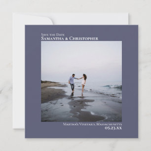 Simple Artsy Minimal Photo Steel Blue Wedding Save The Date