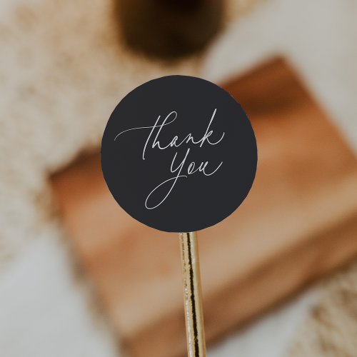 Simple Ash Black Calligraphy Script Thank You Classic Round Sticker