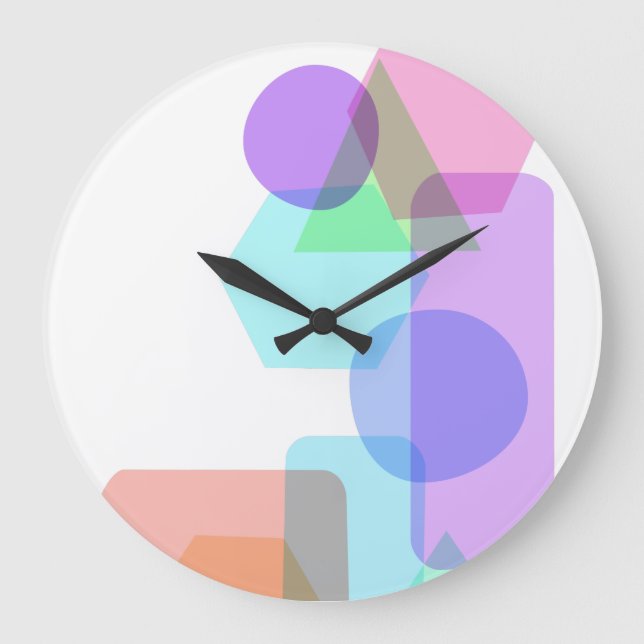 Simple Asymmetrical Pastel Color Geometric Shapes Large Clock (Front)