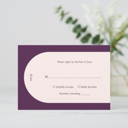 Simple Aubergine Monogram Arch Modern Wedding RSVP Card