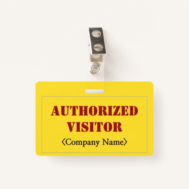 Simple "AUTHORIZED VISITOR" Badge (Front with Clip)