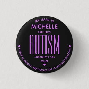 Simple Autism Awareness Black Purple Special ASD Button
