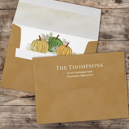 Simple Autumn Golden Bronze Watercolor Gourds Envelope