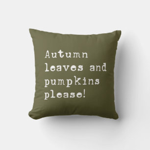 Simple Autumn Leaves and Pumpkins Type Green Throw Pillow
