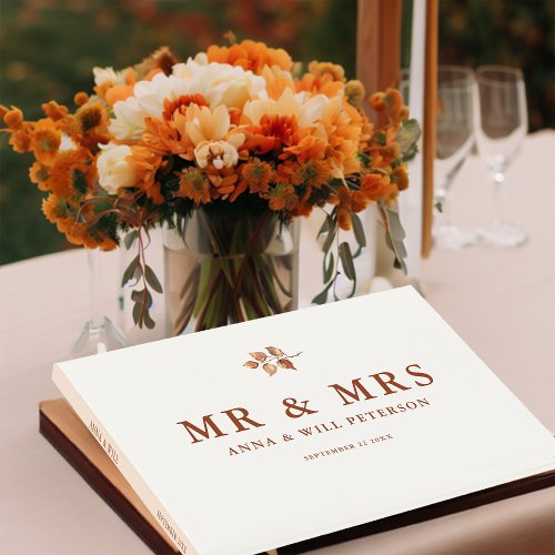 Simple Autumn Leaves Terracotta Chic Fall Wedding Guest Book