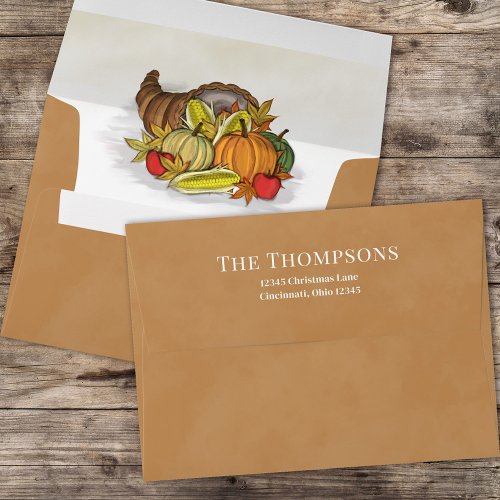Simple Autumn Watercolor Harvest Cornucopia  Envelope