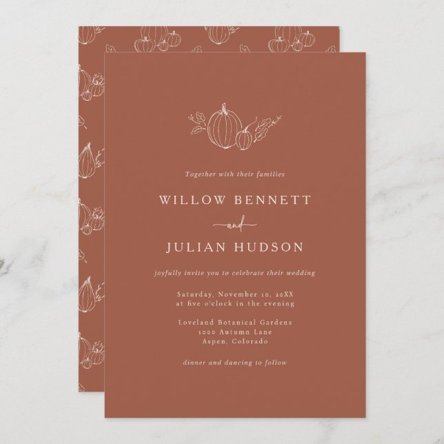 Simple Autumn Wedding Invitation (Front/Back)