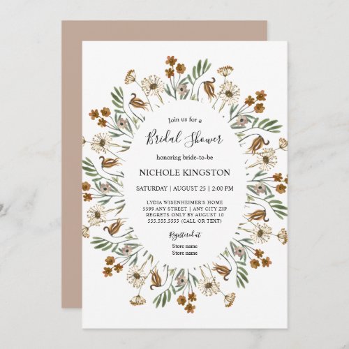 Simple Autumn Wildflower Frame Bridal Shower Invitation