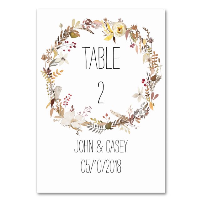 Simple Autumn Wreath Vertical 3.5" x 5" Tablecard Table Number (Front)