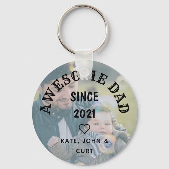 Simple Awesome Dad Since Year Photo Father’s Day Keychain (Front)