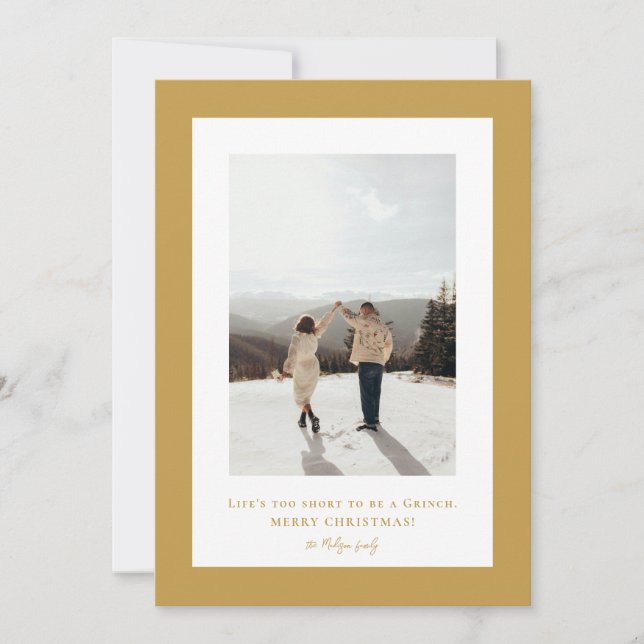 Simple Aztec Gold frame photo  Holiday Card (Front)