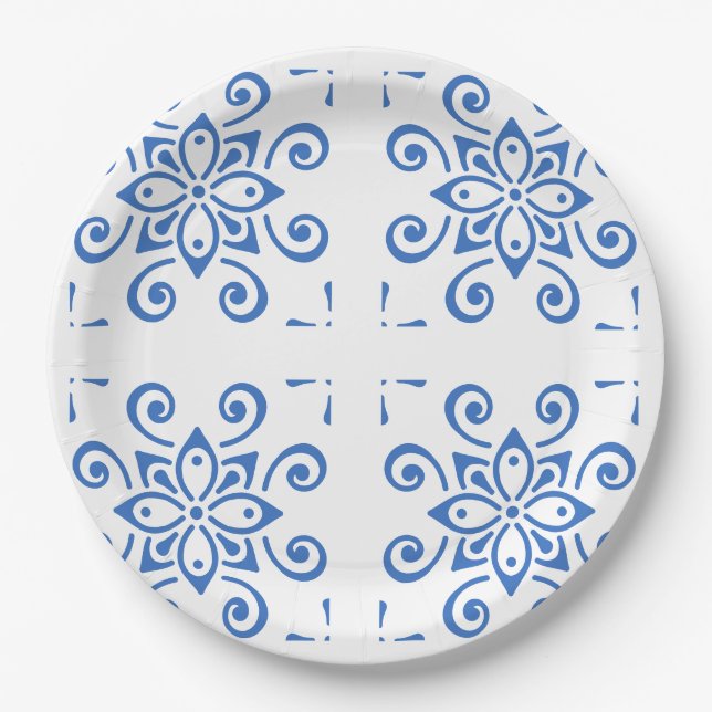Simple Azulejo Paper Plates (Front)