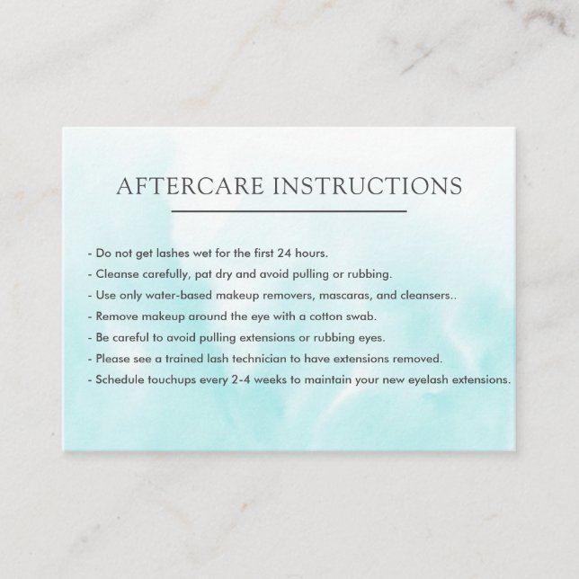 Simple Azure Lash Extension Microblading Aftercare Business Card (Front)