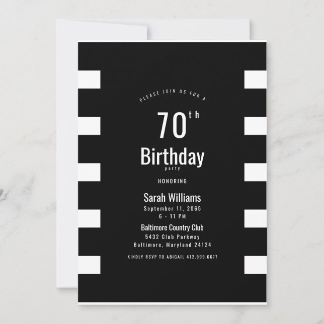 Simple B/W 70th Birthday Party Invitation (Front)
