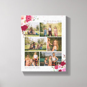 Simple B&W Botanical Floral Mom 6 Photo Collage Canvas Print