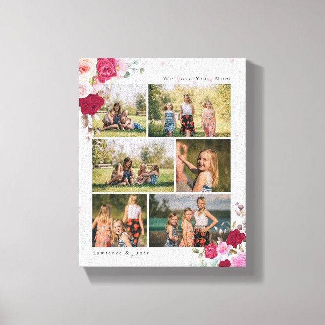 Simple B&W Botanical Floral Mom 6 Photo Collage Canvas Print (Front)