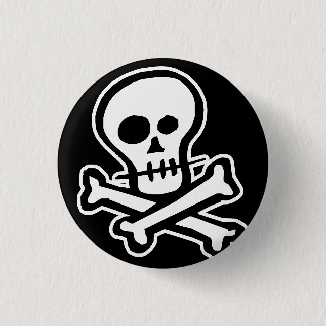 Simple B&W Skull & Crossbones Button (Front)