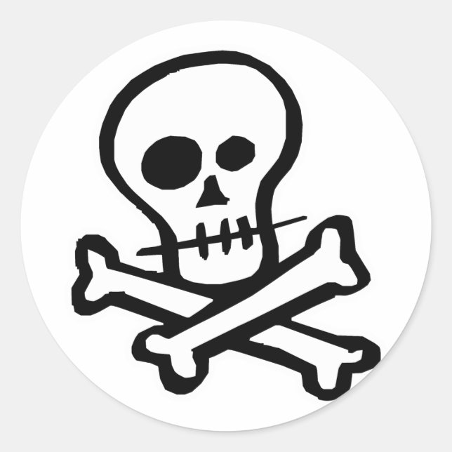 Simple B&W Skull & Crossbones Classic Round Sticker (Front)