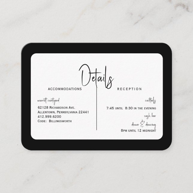 Simple B/W Wedding Detail Rounded Cash Bar  Enclosure Card (Front)
