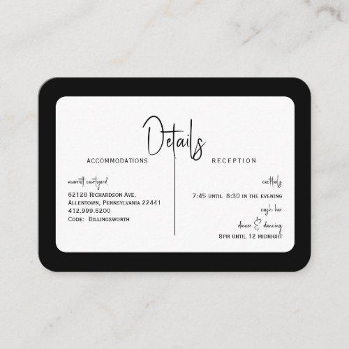 Simple BW Wedding Detail Rounded Cash Bar  Enclosure Card
