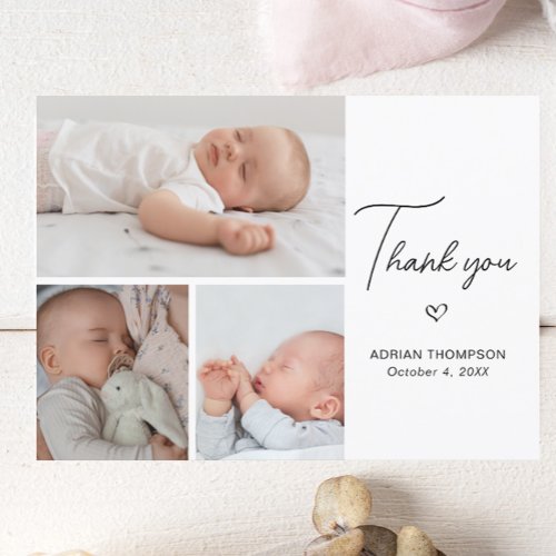 Simple Baby 3 Photos Collage Modern Baby Shower Thank You Card