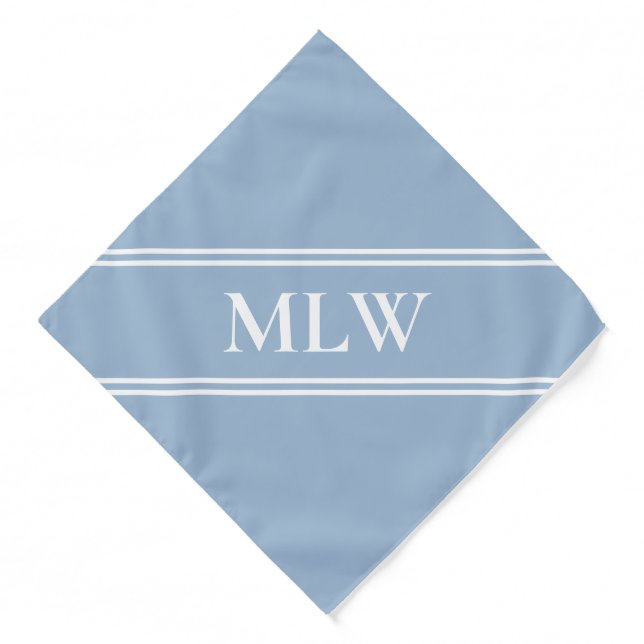 Simple Baby Blue and White Monogram Bandana (Front)