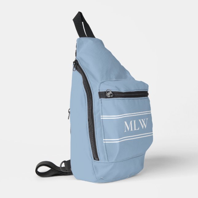 Simple Baby Blue and White Monogram Initials Sling Bag (Left Corner)