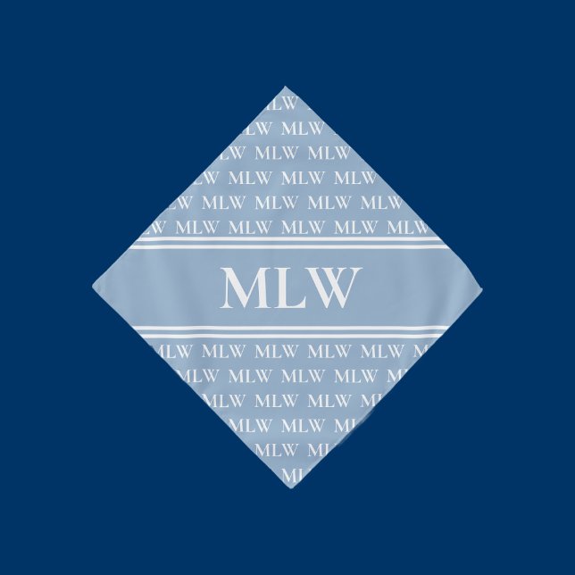 Simple Baby Blue and White Monogram Pattern Bandana (Creator Uploaded)