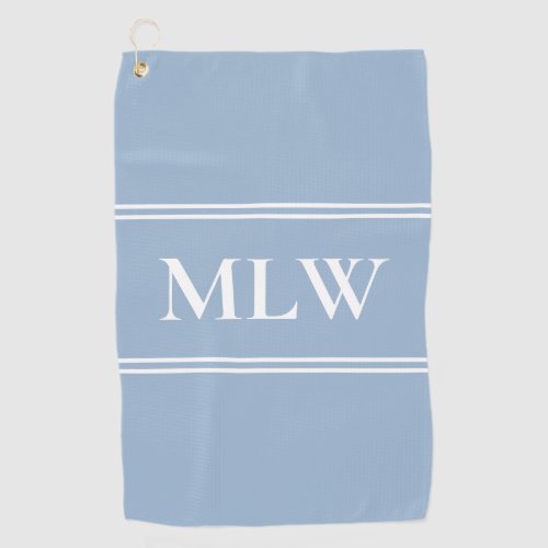 Simple Baby Blue and White Monogram Template Golf Towel