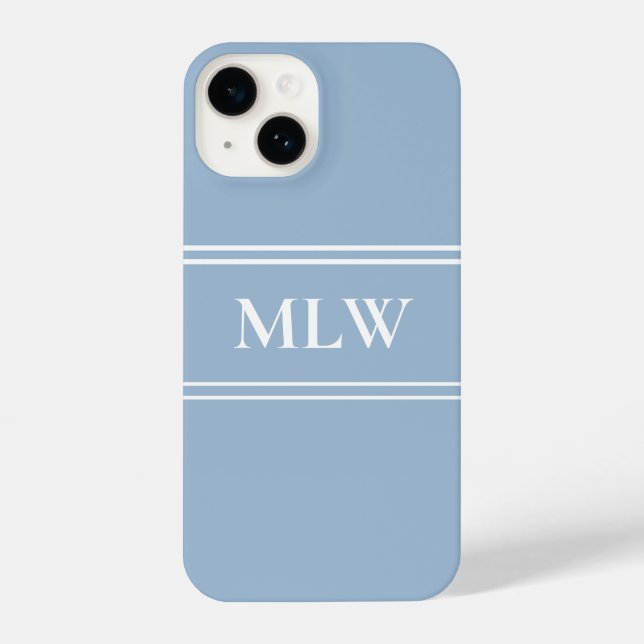 Simple Baby Blue and White Monogrammed  iPhone Case (Back)