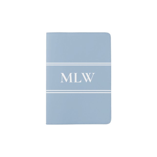 Simple Baby Blue and White Monogrammed  Passport Holder (Front)