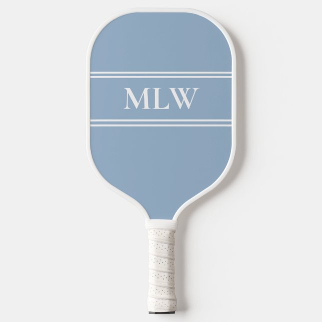 Simple Baby Blue and White Monogrammed  Pickleball Paddle (Front)