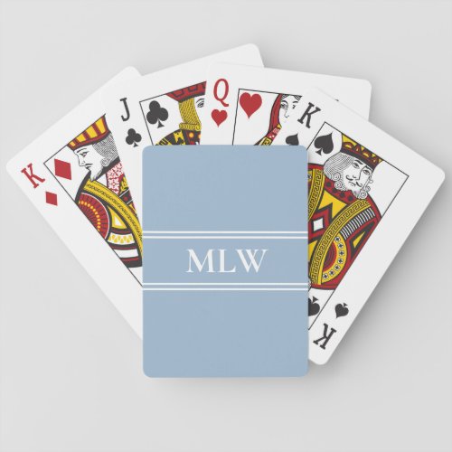 Simple Baby Blue and White Monogrammed  Poker Cards