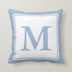 Simple Baby Blue and White Monogrammed Throw Pillow