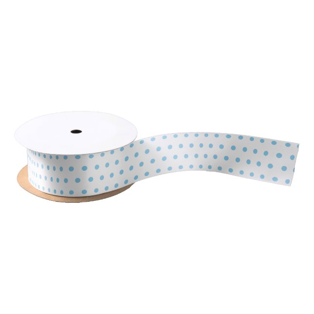 Simple Baby Blue Polkadots Pattern On White Satin Ribbon (Spool)