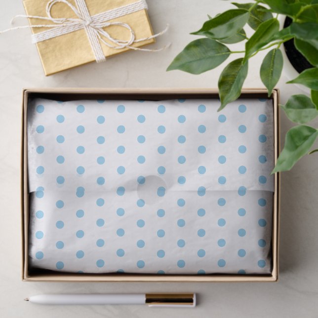 Simple Baby Blue Polkadots Pattern On White Tissue Paper (Gift)