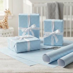Simple Baby Blue White Diagonal Stripe Art Pattern Wrapping Paper
