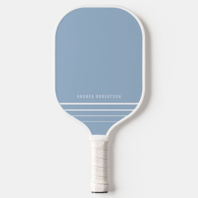 Simple Baby Blue & White Minimal Personalized Name Pickleball Paddle (Front)
