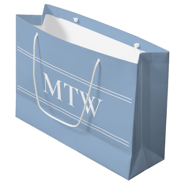 Simple Baby Blue with White Monogram Large Gift Bag (Front Angled)
