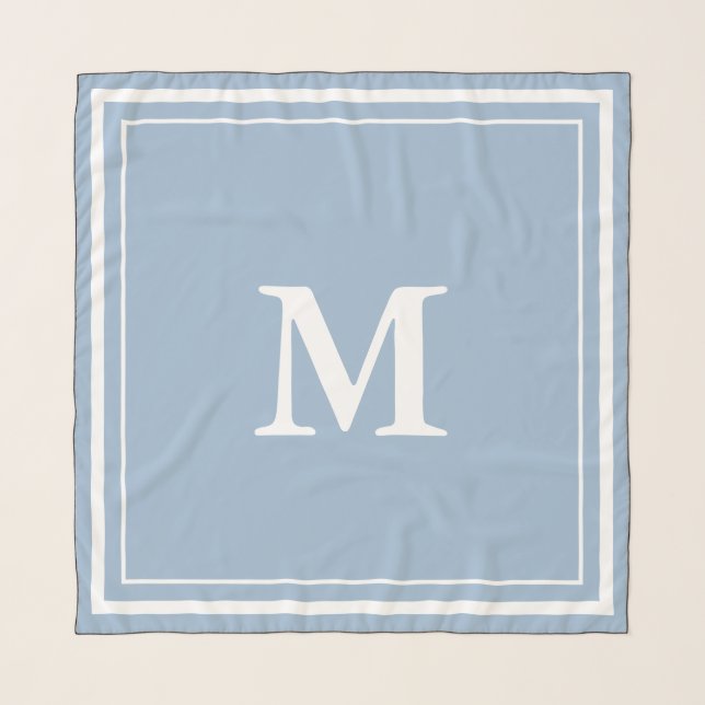 Simple Baby Blue with White Monogram Scarf (Front)