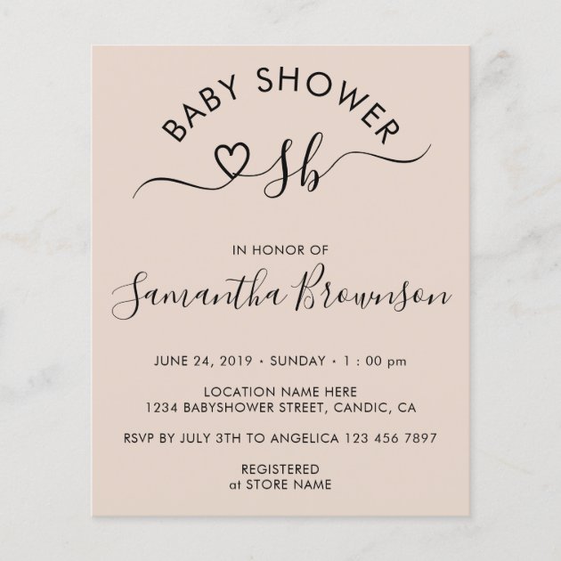 Simple Baby Blush Pink Monogram Letter Heart Flyer
