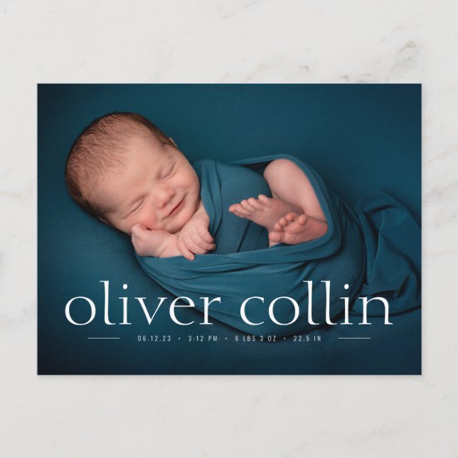 Simple Baby Boy Birth Photo Announcement Postcard (Front)