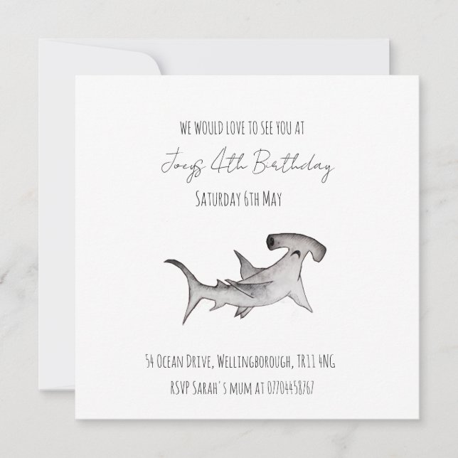 Simple Baby Boy Ocean Birthday hammerhead Shark Invitation (Front)
