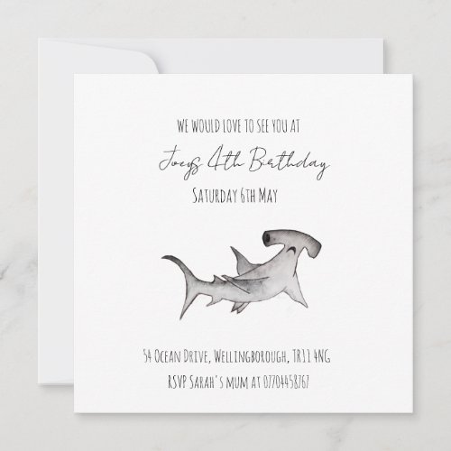 Simple Baby Boy Ocean Birthday hammerhead Shark Invitation