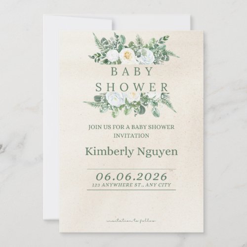 simple baby boy shower invitation green flowers