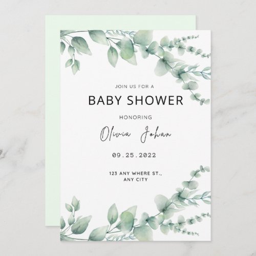simple baby boy  shower invitation green flowers