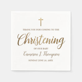 Simple Baby Christening Gold Cross Script Napkins