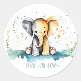 Simple Baby Elephant with Mommy's Name Baby Shower Classic Round Sticker